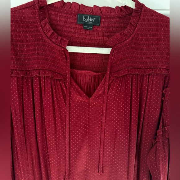 Like new. BELLDINI Black Label Plus Size Ruffle Tie-Neck Top - Cranberry color - Picture 5 of 9